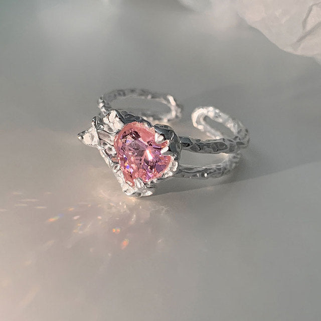 Pink Crystal Heart Ring