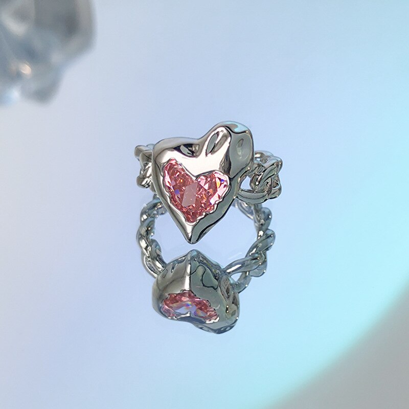 Pink Crystal Heart Ring