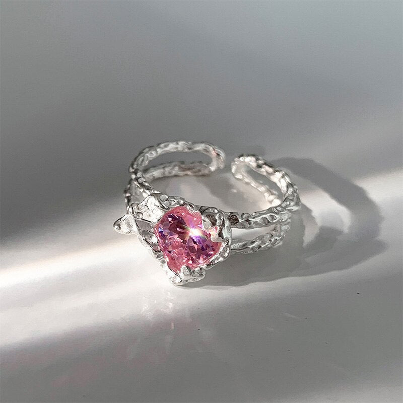 Pink Crystal Heart Ring